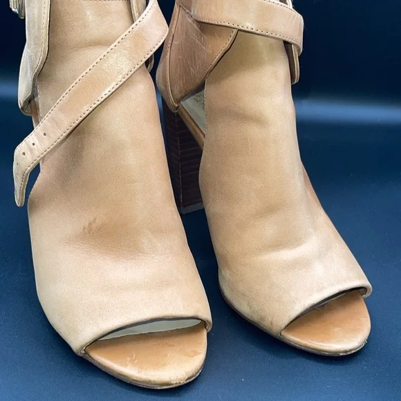 Vince Camuto Tan Heeled Boots with Peep-Toe Design - Picture 2 of 9